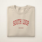 South Loop Chicago Embroidered Crewneck — Red Thread on Sand