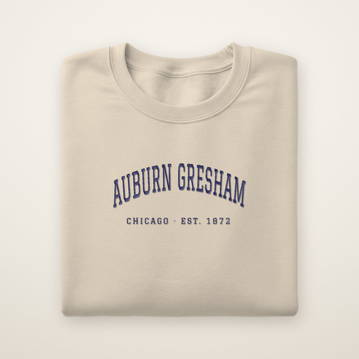 Auburn Gresham Chicago Embroidered Crewneck — Navy Thread on Sand