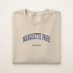 Marquette Park Chicago Embroidered Crewneck — Navy Thread on Sand