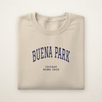 Buena Park Chicago Home 2026 Embroidered Crewneck — Navy Thread on Sand