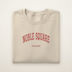 Noble Square Chicago Embroidered Crewneck — Red Thread on Sand