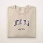 Little Italy Chicago Home 2026 Embroidered Crewneck — Navy Thread on Sand