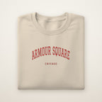 Armour Square Chicago Embroidered Crewneck — Red Thread on Sand