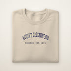 Mount Greenwood Chicago Embroidered Crewneck — Navy Thread on Sand