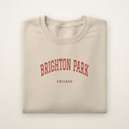 Brighton Park Chicago Embroidered Crewneck — Red Thread on Sand