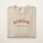 West Garfield Park Chicago Embroidered Crewneck — Red Thread on Sand