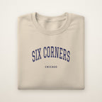 Six Corners Chicago Embroidered Crewneck — Navy Thread on Sand