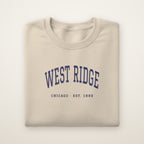 West Ridge Chicago Embroidered Crewneck — Navy Thread on Sand