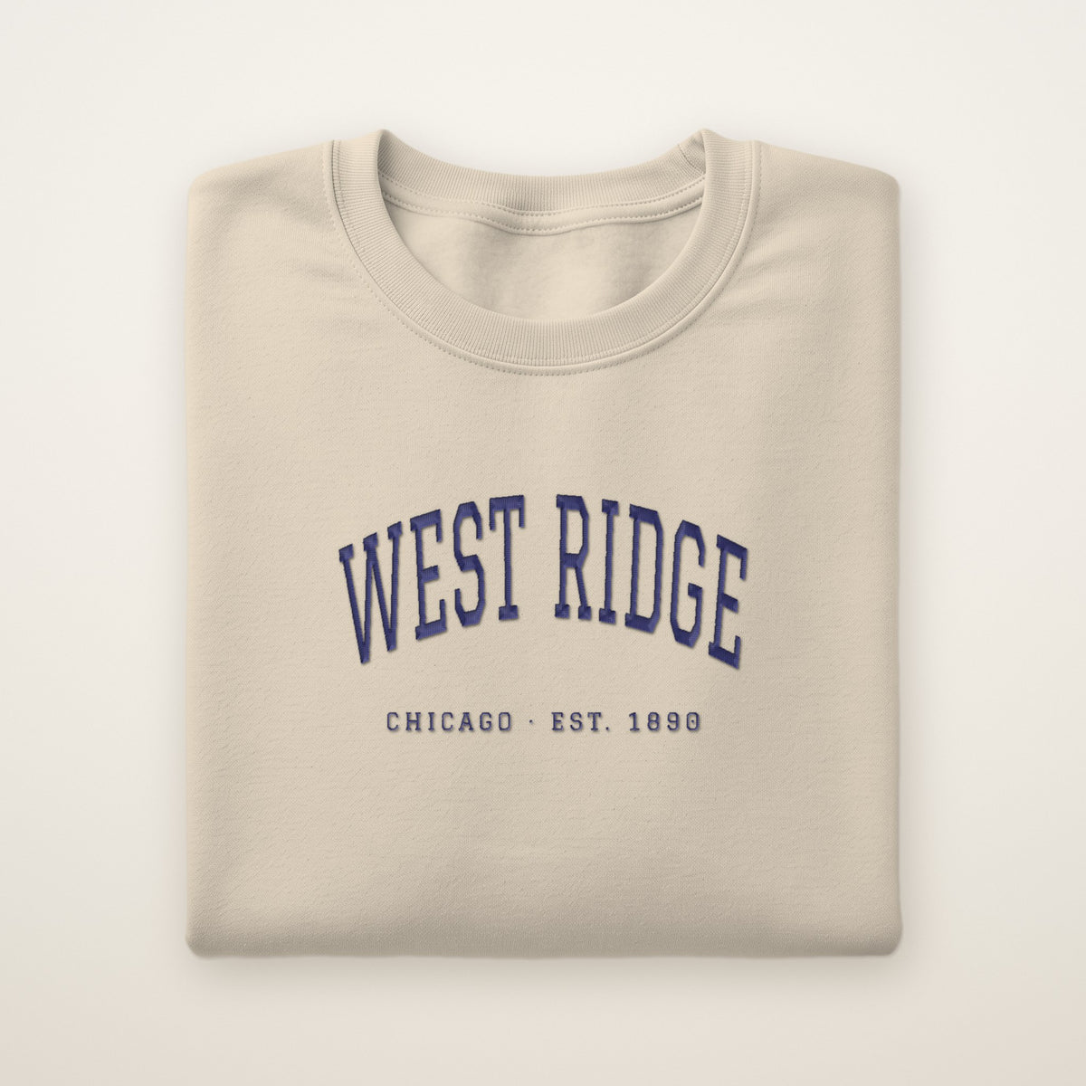 West Ridge Chicago Embroidered Crewneck — Navy Thread on Sand