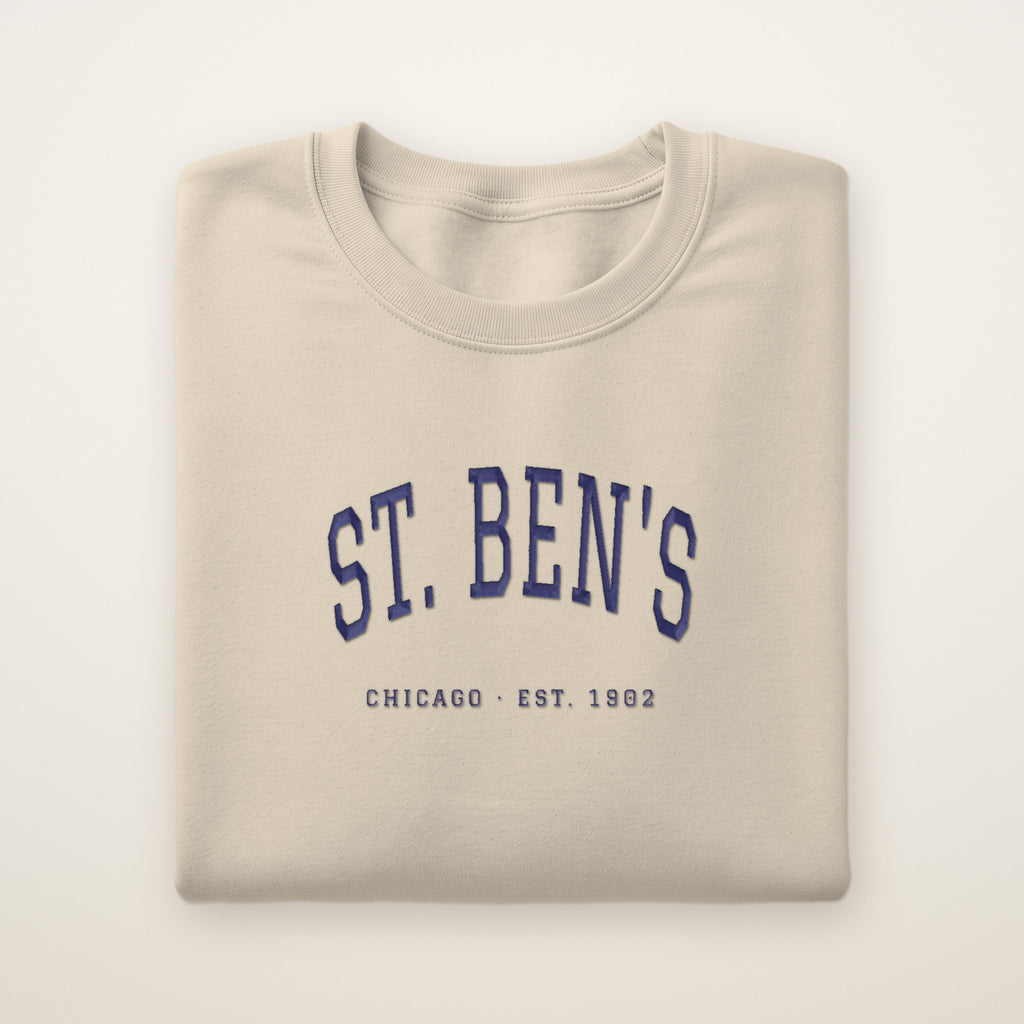 St. Ben's Chicago Embroidered Crewneck — Navy Thread on Sand