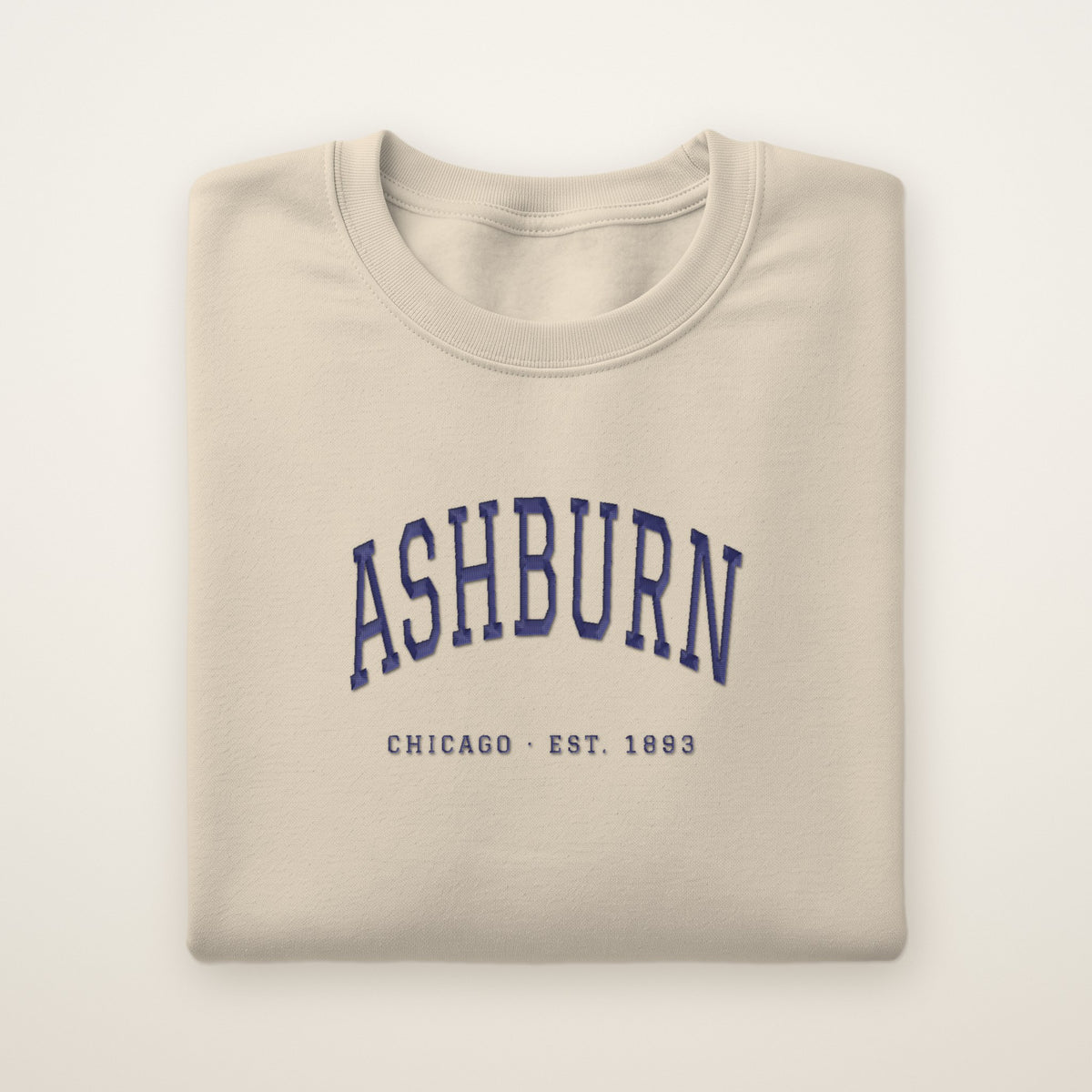Ashburn Chicago Embroidered Crewneck — Navy Thread on Sand