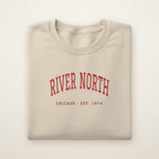 River North Chicago Embroidered Crewneck — Red Thread on Sand
