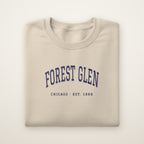Forest Glen Chicago Embroidered Crewneck — Navy Thread on Sand