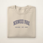 Norwood Park Chicago Embroidered Crewneck — Navy Thread on Sand