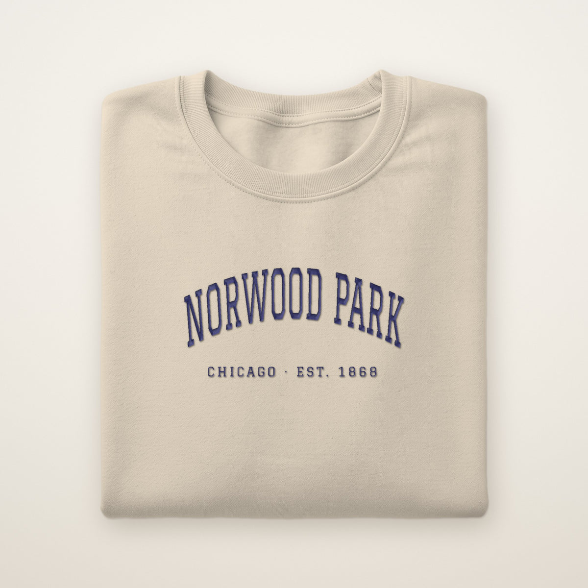 Norwood Park Chicago Embroidered Crewneck — Navy Thread on Sand