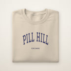 Pill Hill Chicago Embroidered Crewneck — Navy Thread on Sand