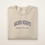 Archer Heights Chicago Embroidered Crewneck — Navy Thread on Sand