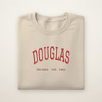 Douglas Chicago Embroidered Crewneck — Red Thread on Sand
