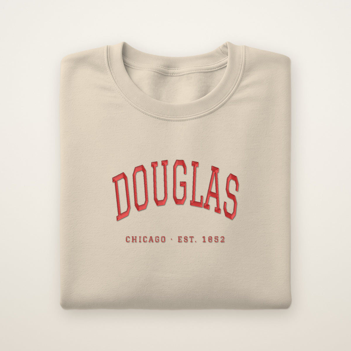 Douglas Chicago Embroidered Crewneck — Red Thread on Sand