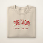 Englewood Chicago Embroidered Crewneck — Red Thread on Sand