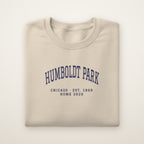 Humboldt Park Chicago Home 2026 Embroidered Crewneck — Navy Thread on Sand