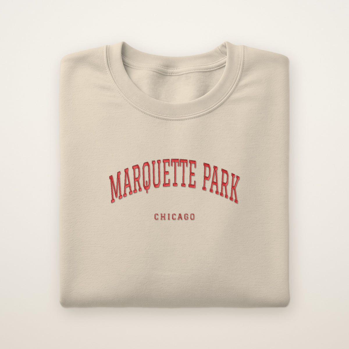 Marquette Park Chicago Embroidered Crewneck — Red Thread on Sand