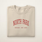 North Park Chicago Embroidered Crewneck — Red Thread on Sand