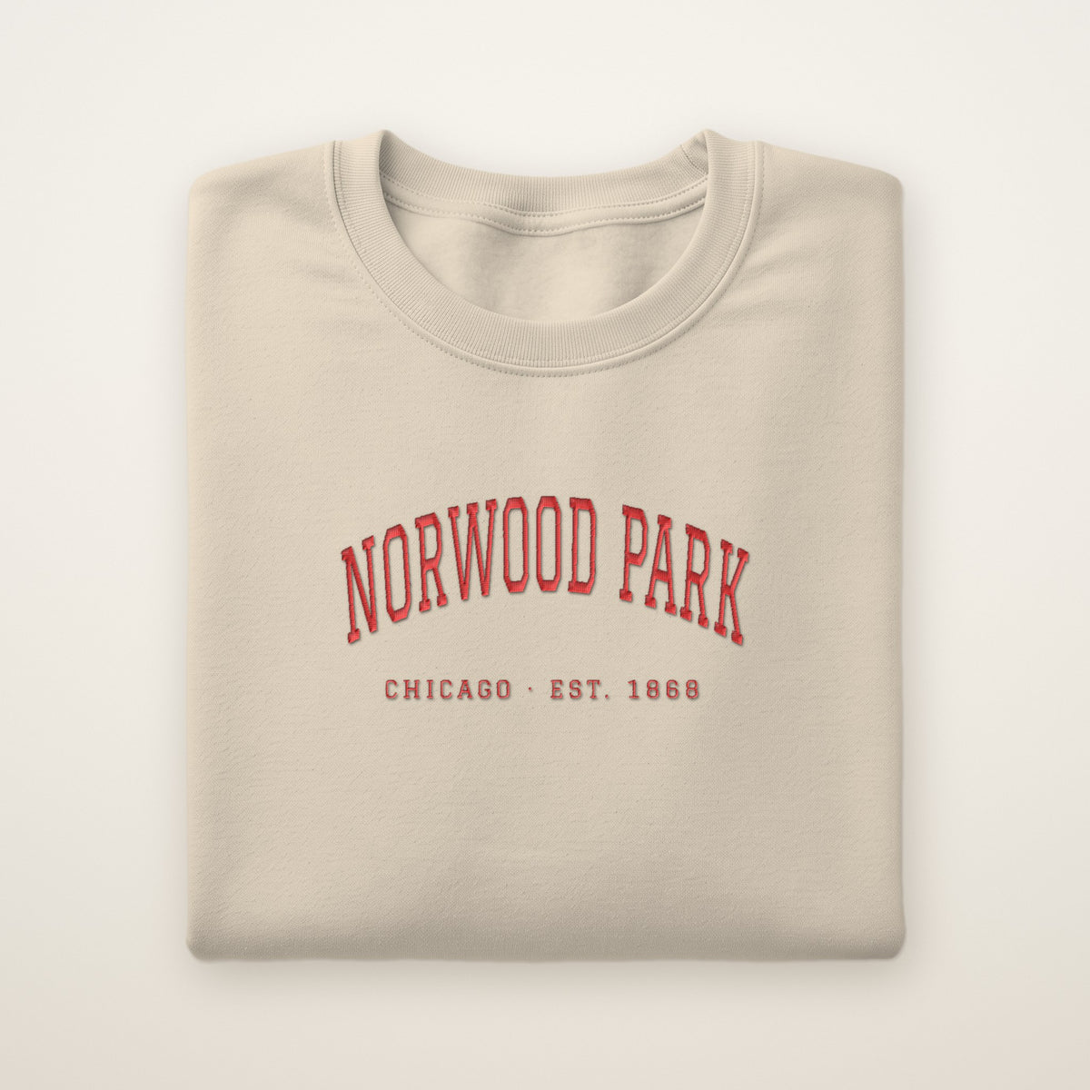 Norwood Park Chicago Embroidered Crewneck — Red Thread on Sand