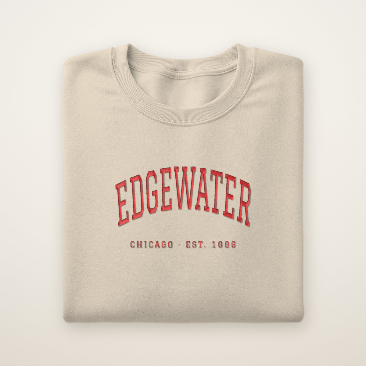 Edgewater Chicago Embroidered Crewneck — Red Thread on Sand