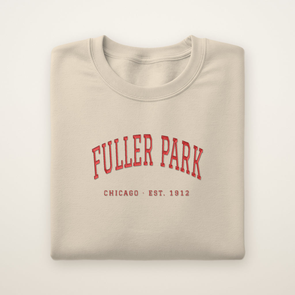 Fuller Park Chicago Embroidered Crewneck — Red Thread on Sand