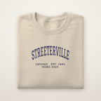 Streeterville Chicago Home 2026 Embroidered Crewneck — Navy Thread on Sand
