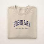 Edison Park Chicago Embroidered Crewneck — Navy Thread on Sand