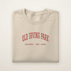 Old Irving Park Chicago Embroidered Crewneck — Red Thread on Sand