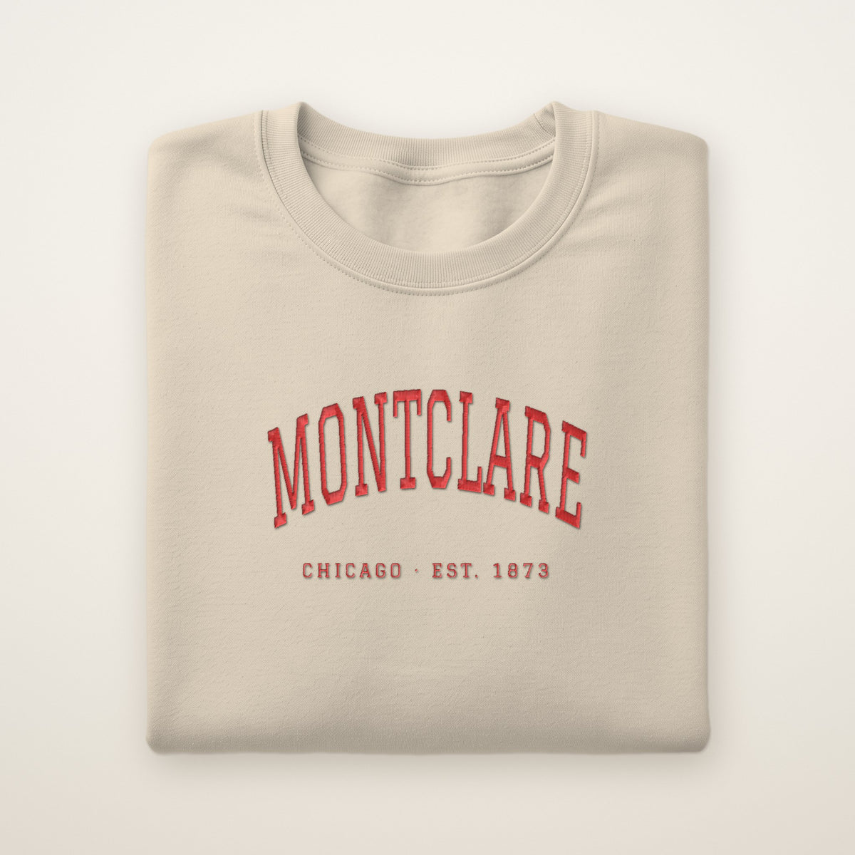 Montclare Chicago Embroidered Crewneck — Red Thread on Sand