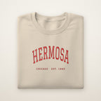 Hermosa Chicago Embroidered Crewneck — Red Thread on Sand
