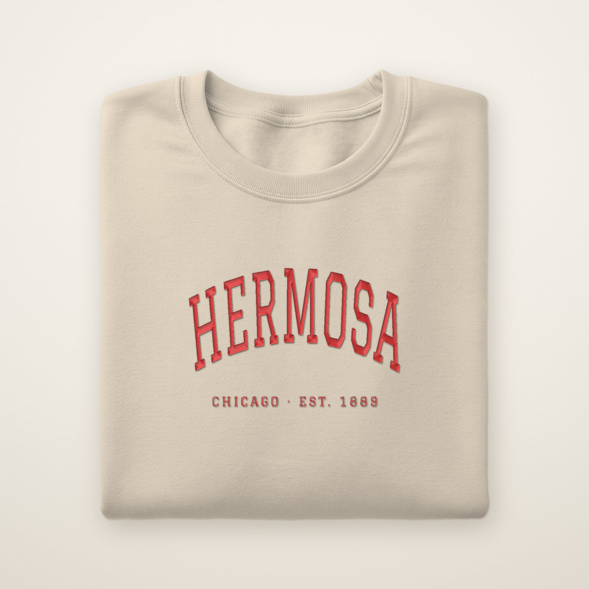 Hermosa Chicago Embroidered Crewneck — Red Thread on Sand