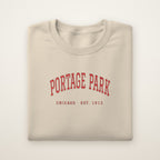 Portage Park Chicago Embroidered Crewneck — Red Thread on Sand