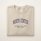 North Center Chicago Home 2026 Embroidered Crewneck — Navy Thread on Sand
