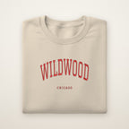 Wildwood Chicago Embroidered Crewneck — Red Thread on Sand