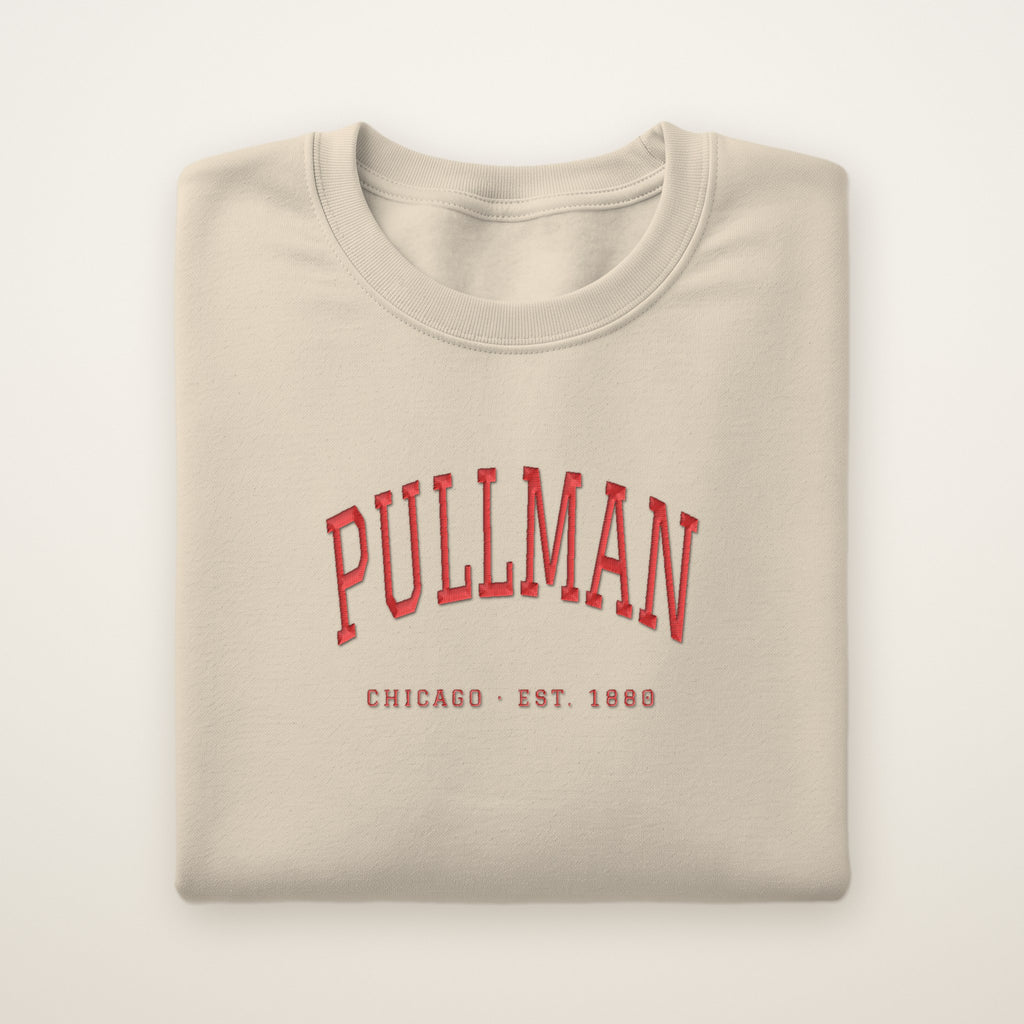 Pullman Chicago Embroidered Crewneck — Red Thread on Sand