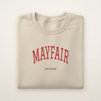 Mayfair Chicago Embroidered Crewneck — Red Thread on Sand