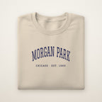 Morgan Park Chicago Embroidered Crewneck — Navy Thread on Sand