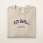 North Lawndale Chicago Home 2026 Embroidered Crewneck — Navy Thread on Sand