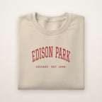 Edison Park Chicago Embroidered Crewneck — Red Thread on Sand
