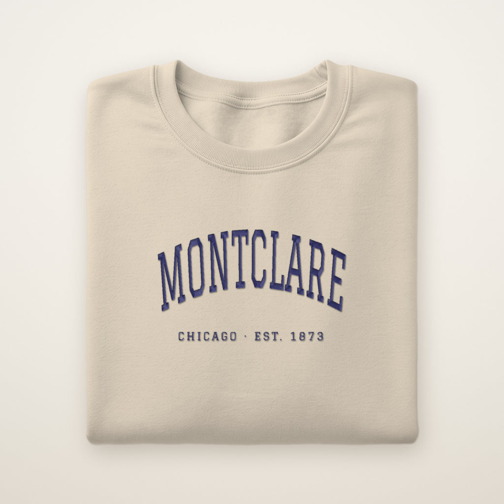 Montclare Chicago Embroidered Crewneck — Navy Thread on Sand