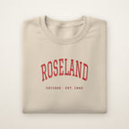 Roseland Chicago Embroidered Crewneck — Red Thread on Sand