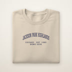 Jackson Park Highlands Chicago Home 2026 Embroidered Crewneck — Navy Thread on Sand