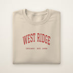 West Ridge Chicago Embroidered Crewneck — Red Thread on Sand
