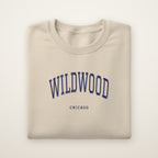 Wildwood Chicago Embroidered Crewneck — Navy Thread on Sand