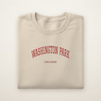 Washington Park Chicago Embroidered Crewneck — Red Thread on Sand